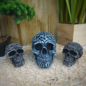 3-er-Set-Skull-Steinfigur-Totenkopf-Gothic-Figur-Indoor-Outdoor-Statue-Deko-Tod
