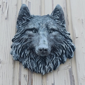 Wolf-Steinfigur-Gartenfiguren-Relief-Wolfskopf-Gartendeko-Wandrelief-Gartendeko