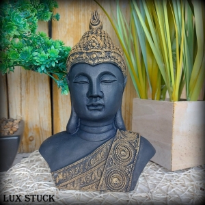 Buddha-Kopf-Bste-Massiv-Steinfigur-Indoor-Outdoor-Steinguss-Frostfest-Garten