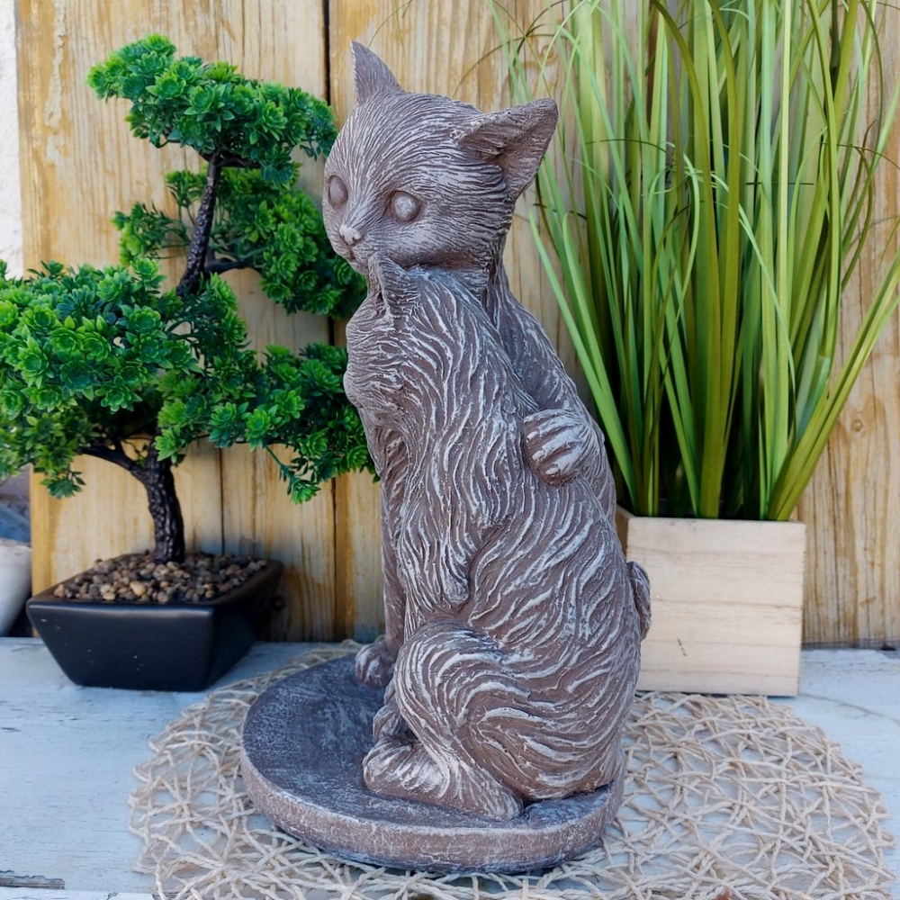 Bild 1 von Steinfigur Große Katzen 37 cm Gartenfigur Gartendeko Frost- wetterfest Steinguss Garten